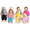 Wagoog Set di Bambole e Accessori per Casa delle Bambole - Mobili per Famiglia Felice, Pupazzi Flessibili in Legno