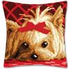 VERVACO Kit Cuscino Punto Croce Yorkshire con Fiocco Set Ricamo Principianti Cuscini Gobelin Decorativi ca. 40 x 40 cm Accessori per Lavoretti Creativi DIY Casa Decor Hobby Adulti Cross Stitch