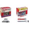 Fischer 542459 40 Tasselli GK con Vite specifici per Cartongesso, Include Accessorio di Montaggio, Grigio, Set di 40 Pezzi & 50 Tasselli Duopower con Vite, 5 x 25 mm, per Muro pieno, Mattone Forato