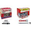 Fischer 542459 40 Tasselli GK con Vite specifici per Cartongesso, Include Accessorio di Montaggio, Grigio, Set di 40 Pezzi & 50 Tasselli Duopower con Vite, 6 x 30 mm, per Muro pieno, Mattone Forato
