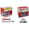 Fischer 542459 40 Tasselli GK con Vite specifici per Cartongesso, Include Accessorio di Montaggio, Grigio, Set di 40 Pezzi & 25 Tasselli Duopower con Vite, 8 x 40 mm, per Muro pieno, Mattone Forato