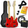3rd Avenue Kit chitarra elettrica misura 1/4 per principianti - amplificatore portatile 5W, cavo, custodia, plettri e tracolla - Rossa