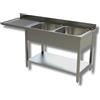 Ristosubito Lavello/Lavatoio Acciaio Inox Due Vasche con Sgocciolatoio su gambe con ripiano inferiore con vano incasso lavastoviglie Modello G2VLS/D186 Dim. cm L.180 P.60 H.85