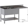 Ristosubito Lavello/Lavatoio Acciaio Inox Due Vasche con Sgocciolatoio su gambe con ripiano inferiore con vano incasso lavastoviglie Modello G2VLS/D207 Dim. cm L.200 P.70 H.85