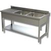 Ristosubito Lavello/Lavatoio Acciaio Inox Due Vasche con Sgocciolatoio su gambe con ripiano inferiore Modello G2VGS/D156