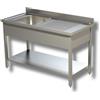 Ristosubito Lavello/Lavatoio Acciaio Inox una Vasca su gambe con ripiano inferiore con sgocciolatoio Modello G1VGS/D137 Dim. cm L.130 P.70 H.85