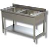 Ristosubito Lavello/Lavatoio Acciaio Inox Due Vasche su gambe con ripiano inferiore Modello G2V137 Dim. cm L.130 P.70 H.85