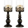 Sziqiqi Portacandele a Colonna Vintage Nero Anticato Set di 2, Versatile Centrotavola Metallico Floreale Centrotavola Base Floreale per Festa di Nozze Camino Decorazione Della Mensola 33cm