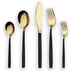 Berglander Set di Posate 30 Pezzi Titanio Nero e Oro - Servizio per 6 Con Manico Nero e Bocca d'Oro