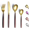 Berglander Set di posate 24 pezzi con manico in superficie lunare e placcatura in titanio con testa in oro lucido, set di posate moderne in acciaio inossidabile Set di utensili per 6