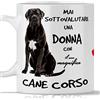 TeeDesign Tazza Cane Corso per Colazione, The, Tisana, Caffè, Cappuccino. Gadget Mai Sottovalutare Una Donna Con Un Cane Corso. Idea Regalo Originale