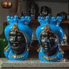 CERAMICHE CALTAGIRONE Teste di Moro in Ceramica Siciliana Caltagirone Donna Blu Luxury Gold cm 35