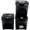 Prosperplast Set di 3 contenitori per raccolta differenziata, capacità totale 60 litri, impilabili, colore antracite, 3 x 25 litri, grigio
