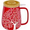 amapodo Tazza da tè con coperchio e colino - Tazza da tè in porcellana grande 600ml - Tazza Jumbo - Set di tazze XXL Rosso - senza plastica