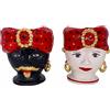 CERAMICHE CALTAGIRONE Coppia Teste Ceramica Siciliana Caltagirone Red-Gold cm 19