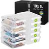 SmartStore Scatole portaoggetti in plastica da 1L con coperchi - Set di 10 Impilabili e sovrapponibili - Garanzia di 10 anni - Sicure per alimenti - Chiusura con clip - L21 x P17 x A6 cm