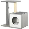 Pawhut Albero Tiragraffi per Gatti con Cuccia, Colonna in Corda Sisal e Palla Sospesa Grigio|Aosom