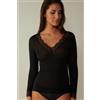 Intimissimi Maglia Scollo A V In Modal Cashmere Ultralight E Pizzo Nero