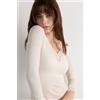 Intimissimi Maglia Scollo A V Ultralight Con Cashmere E Pizzo Avorio