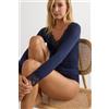 Intimissimi Maglia Scollo A V Ultralight Con Cashmere E Pizzo Blu