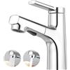 CREA Rubinetto Bagno Lavabo Estraibile, Moderno Miscelatore Monocomando Rubinetto per Lavabo con 2 Funzioni di Getto D'acqua a Doccia, Ottone Cromato Lucido
