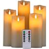 HANZIM Candele LED，set di 5 candele decorative（4''5''6''7''8''), 300 ore di candele senza fiamma con telecomando a 10 tasti. Fiamma LED lampeggiante,realizzato in vera paraffina (Ivory, 5 * 1)