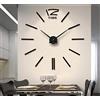 FAS1 Orologio da parete moderno fai da te grande orologio adesivo 3D effetto specchio acrilico orologio da parete casa ufficio decorazione rimovibile per soggiorno - nero (batteria non inclusa)