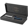 PARKER Sonnet Penna Stilografica | Laccata Premium Metal & Blue con finiture cromate | Pennino fine in oro 18 carati con cartuccia d'inchiostro nero | Confezione regalo