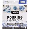 Pebeo Kit Discovery Pouring Experiences-Colori Acrilici Premiscelati Pronti all'Uso-4 Flaconi 59ml + Olio di Silicone 50ml + 1 Cartone Telato, Bianco, Blu, Turchese, Oro, Set da 5 pezzi, 50 unità