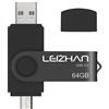 LEIZHAN Chiavetta USB 64GB,Flash Drive USB 3.0 OTG Memory Stick per Telefono Huawei Samsung Android Tablet Mac PC-Nero