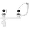 Wirquin 30721103 Scarico per lavello 2 vasche D60 con troppopieno e presa lavatrice, bianco