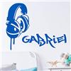 Ambiance Sticker Adesivi Nome Personalizzato Adesivo Casco Musicale Graffiti - Decorazione da Parete Camera Bambino 2 Fogli da 25 x 10 cm e 50 x 30 cm - Blu Marino