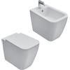 Ceramica Globo - Wc + bidet + coprivaso soft close filomuro serie Stone 56 cm