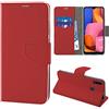 N NEWTOP Cover Compatibile per Samsung Galaxy A20S, HQ Lateral Custodia Libro Flip Chiusura Magnetica Portafoglio Simil Pelle Stand (Rossa)