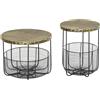 Outsunny Set di 2 Tavolini da Giardino in Metallo con Ceste, Arredamento da Esterno Stile Industriale Nero|Aosom