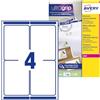Avery Italia L7169-15 Etichette adesive in carta bianca, 15 fogli A4, rettangolari 99,1x139mm, 4 etichette per foglio, adesivo permanente, stampanti laser