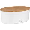 Kela Salena - Contenitore per Aglio in Ceramica con Coperchio in bambù, Ceramica, Bianco, 37x24x14 cm