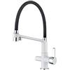 Ibergrif M22127W-2 Rubinetto da Cucina ad Acqua Pura, Rubinetto Lavello Cucina con Doccetta, Rubinetto 3 Vie per Acqua Potabile con Doppia Leva, Miscelatore Cucina Lavello Girevole a 360°, Bianco-Nero