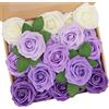N&T NIETING Fiori Rosa Artificiali, 25 Pezzi Schiuma Teste di Rose Finte Aspetto Reale con Foglia e Gambo Regolabile per DIY Matrimoni Mazzi Nuziale Festa Casa Stanza Decorazioni (Serie viola)