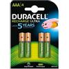 DURACELL Batterie pile ministilo AAA ricaricabili 900 mah precaricate blister 4 pezzi - DURACELL DU77