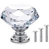 Vandicka 20 Pcs Pomelli per Mobili in Vetro Cristallo | Maniglie per Cassetti, Credenze, Comò, Armadi Diamante Trasparente e Base Cromata Diametro 30 mm con Viti in 3 Lunghezze
