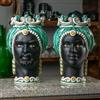 CERAMICHE CALTAGIRONE Testa di Moro Siciliane in Ceramica Caltagirone Donna-Uomo Verde Volto Nero Opaco cm 35