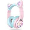 iClever Cuffie Bluetooth per Bambini, BTH13 Cat Ear LED Cuffie Wireless Bambini con Mic, 50 Ore di Riproduzione, 74/85dBA di Limitazione del Volume