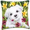 VERVACO Kit Cuscino Punto Croce Westie tra I NARCISI Set Ricamo Principianti Cuscini Gobelin Decorativi ca. 40 x 40 cm Accessori per Lavoretti Creativi DIY Casa Decor Hobby Adulti Cross Stitch