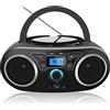 WISCENT Lettore CD Boombox Portatile - Stereo con Radio FM, Ingresso Bluetooth, USB, AUX, Uscita Auricolari, Audio Domestico Compatto, AC o Alimentato a Batteria