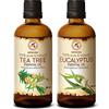 AROMATIKA trust the power of nature Olio Essenziale di Albero del Tè 100ml & Eucalipto Olio 100ml - Melaleuca Alternifolia - Eucalyptus Globulus - Puro al 100% Naturale - Oli Aromaterapici - per Diffusore - Cura de Pelle e Capelli