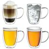 Creano Bicchiere thermos a doppia parete con manico 250 ml, bicchiere grande a doppia parete in vetro borosilicato, bicchieri da caffè, bicchieri da tè 4x 250 ml 4 pezzi (confezione da 1)