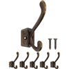 Fuxxer® - Set da 5 ganci appendiabiti in ferro, per cappotti e asciugamani, ottone anticato, bronzo, stile vintage, retrò, rustico, ovale