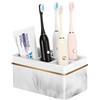 Shinowa Portaspazzolino Grande (5 Slot per Spazzolino da Denti), Supporto per Dentifricio Portaspazzolini Elettrico da Bagno Moderno in Resina con Foro di Drenaggio Decorativo Filo d'oro - Bianco