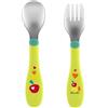 Chicco Posatine Inox 18M+ Colore Verde, 1 Cucchiaio + 1 Forchetta